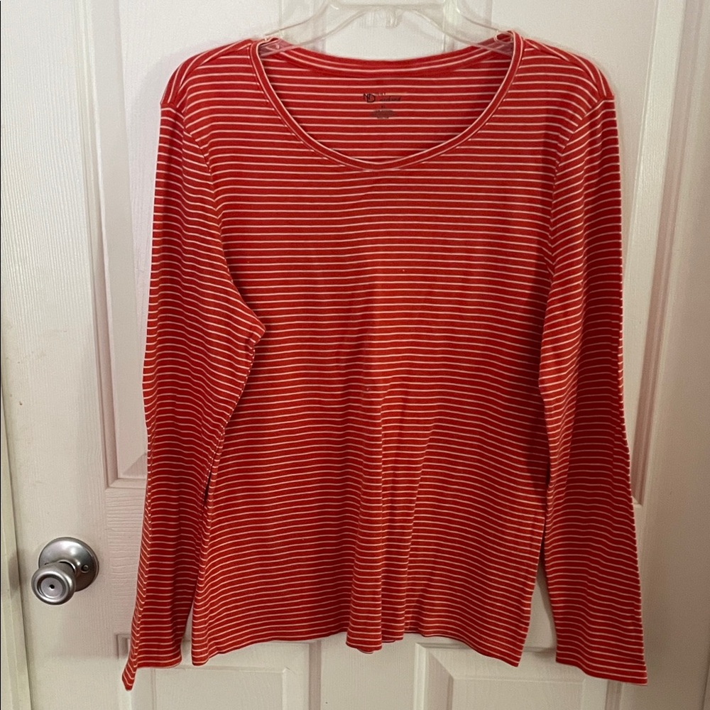 New Directions Red and White Striped Long Sleeve Tee